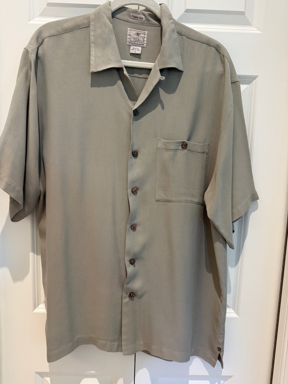 Casual Short-Sleeve Button-Down Shirt in taupe by Luau 100% silk